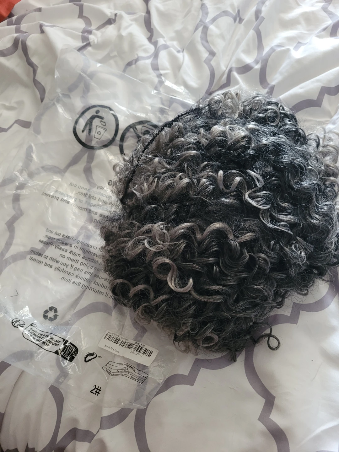 Curly grey and black wig