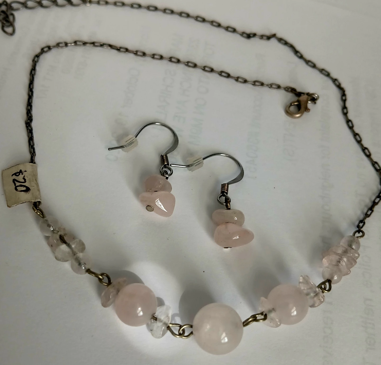 Rose Quartz Bead Necklace and Earring Set - photo 2