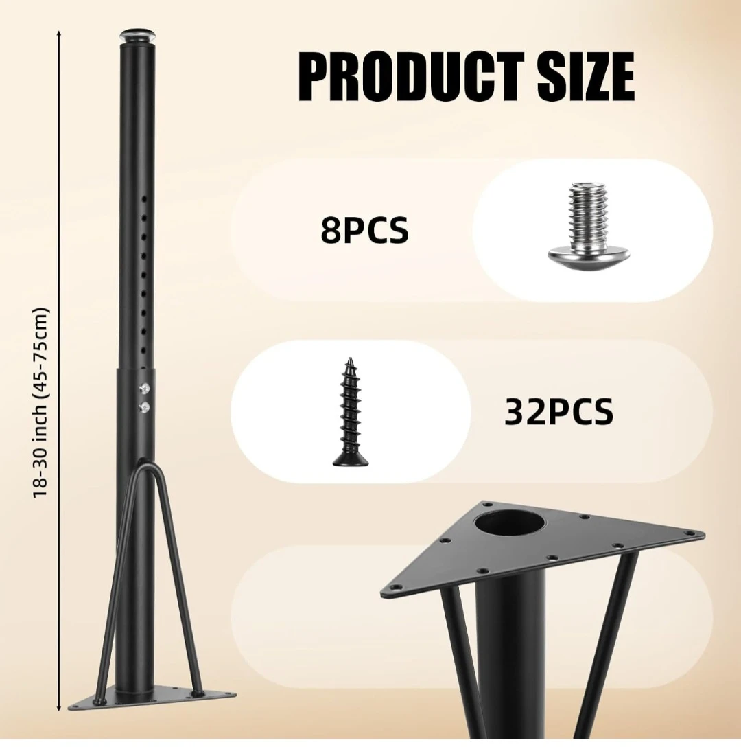 Set of 4 Adjustable Metal Table Legs