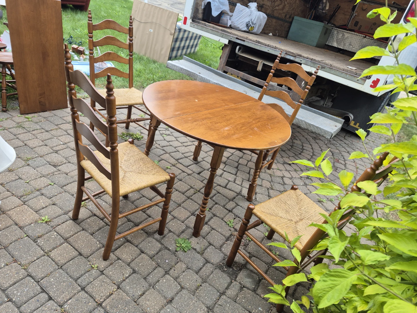 Wooden Dining Table with Four Ladder-Back Chairs - photo 3