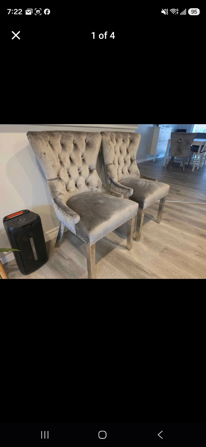 Set of 2 Grey Velvet Dining Chairs - photo 2