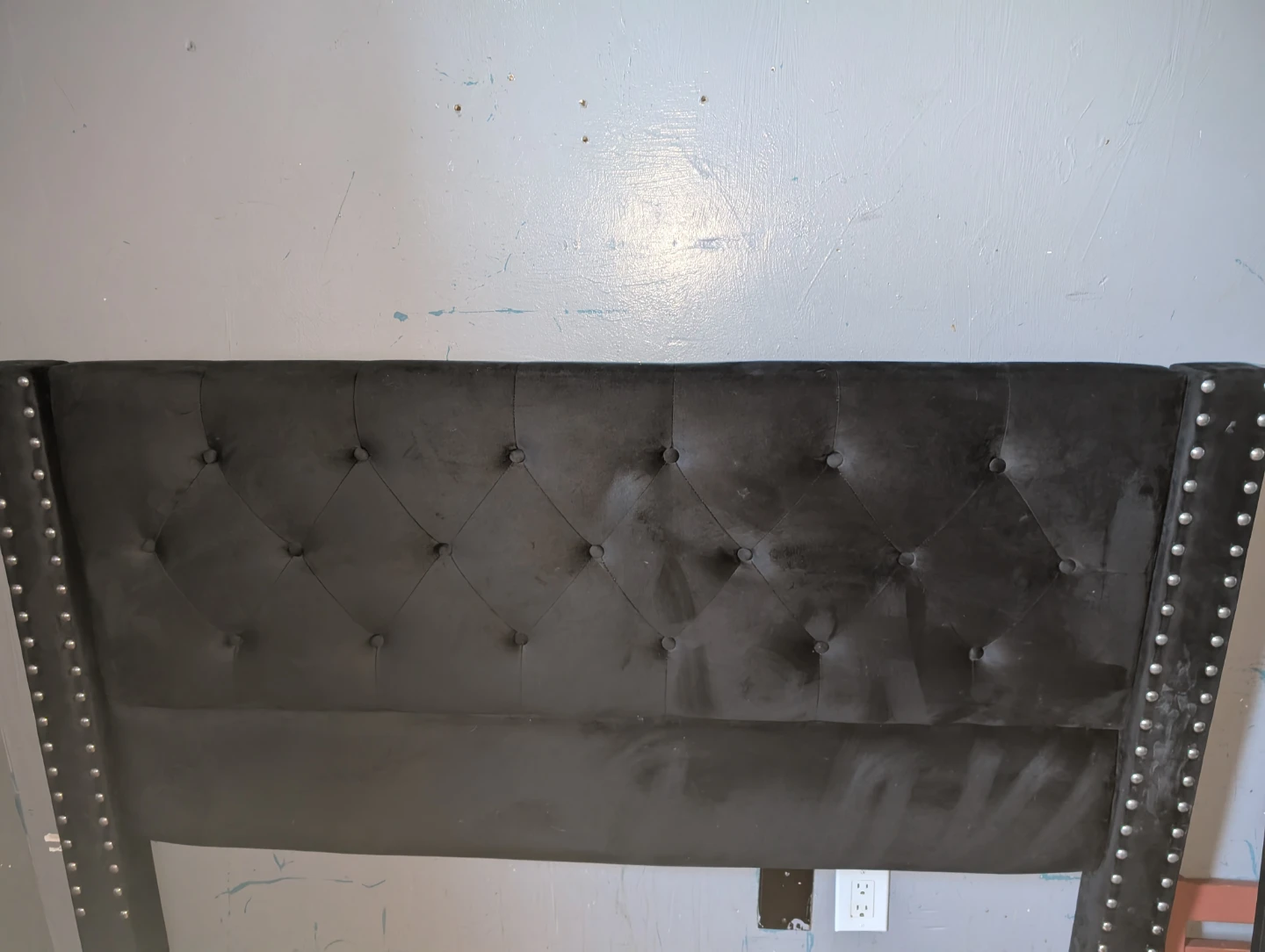 Black Velvet Tufted Headboard with Studs - photo 2