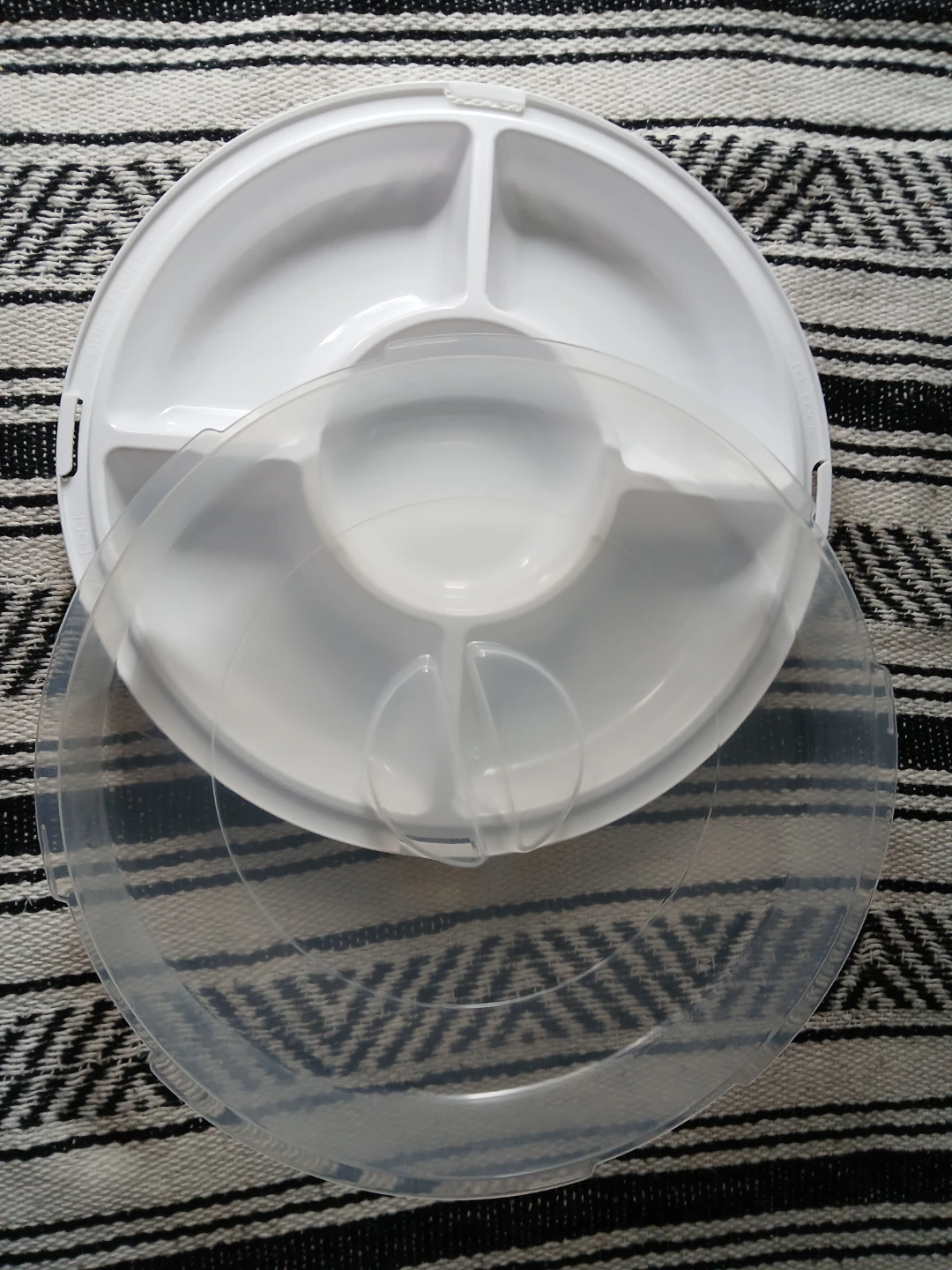 White Round Divided Serving Tray with Lid.  Firm price.
