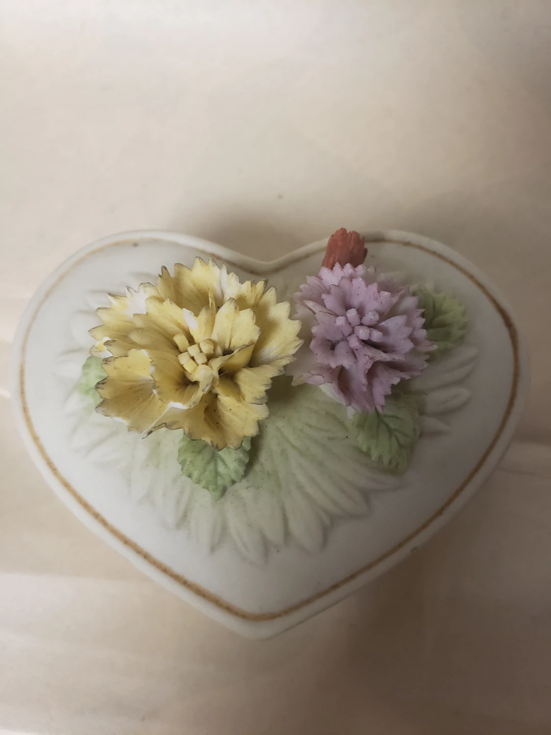 Heart Shaped Floral Porcelain Trinket Box