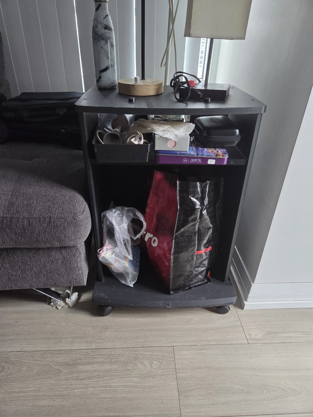 Black rolling bedside table or storage cart - photo 2