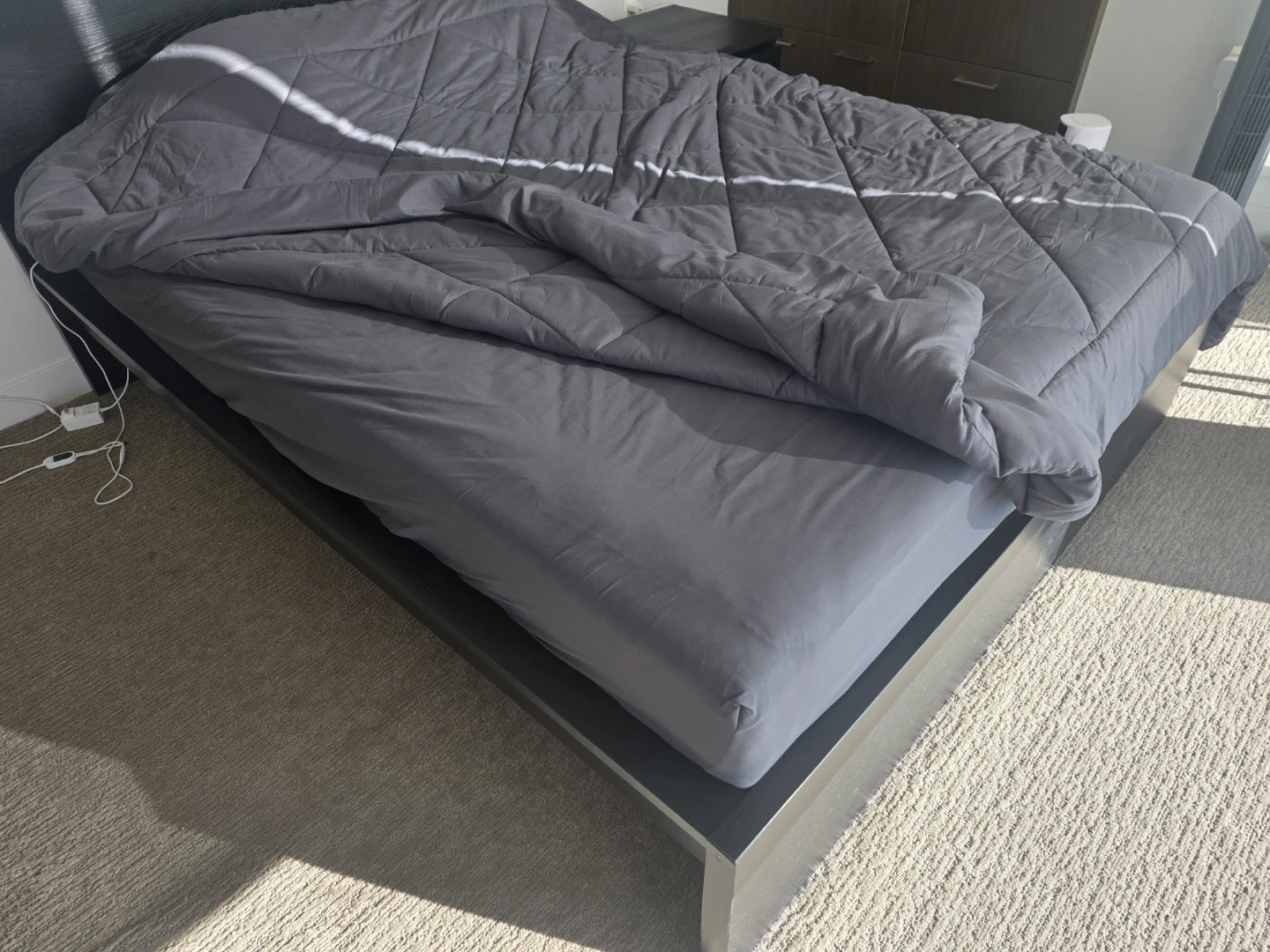 IKEA Malm queen bed frame  with mattress and nightstand