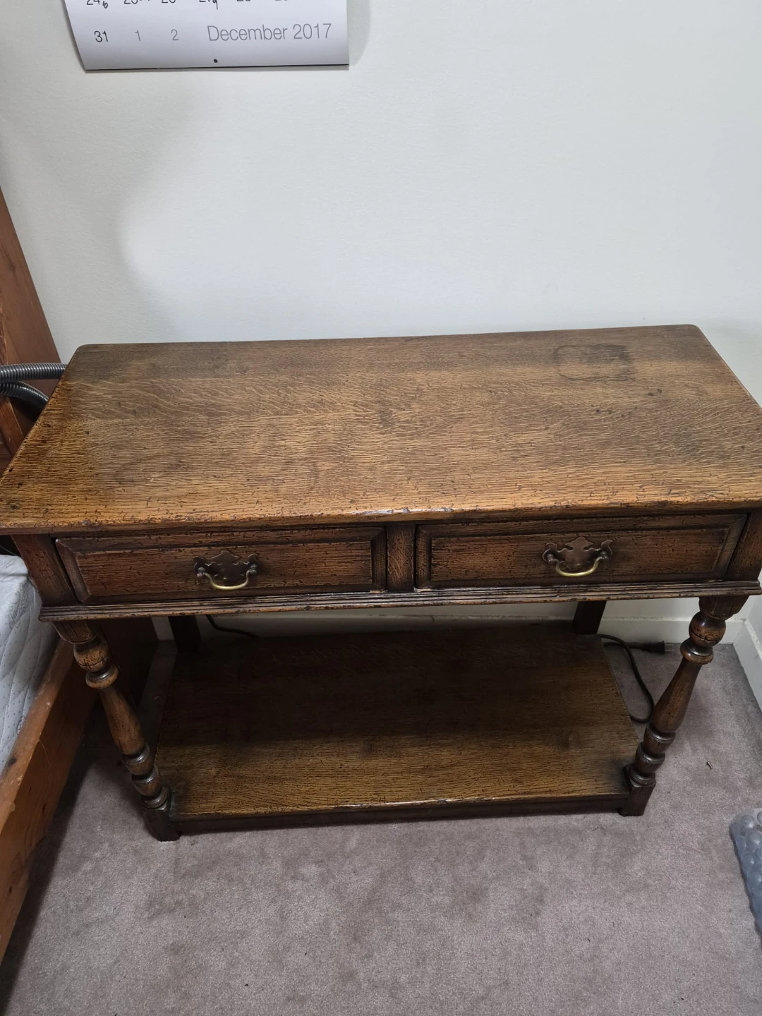 Vintage Oak Console Table with Two Drawers