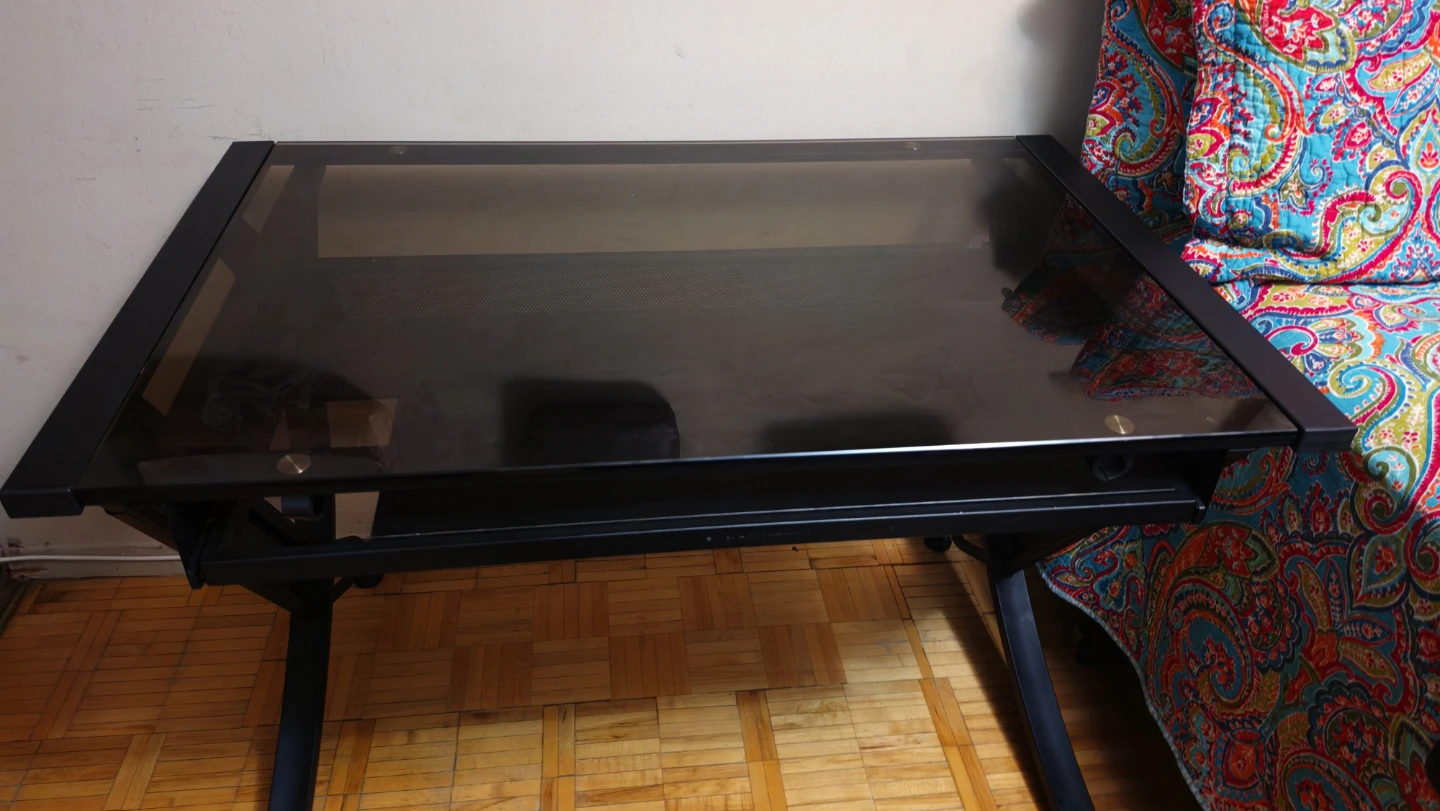 Glass Computer Desk and Blue Office Chair - photo 4