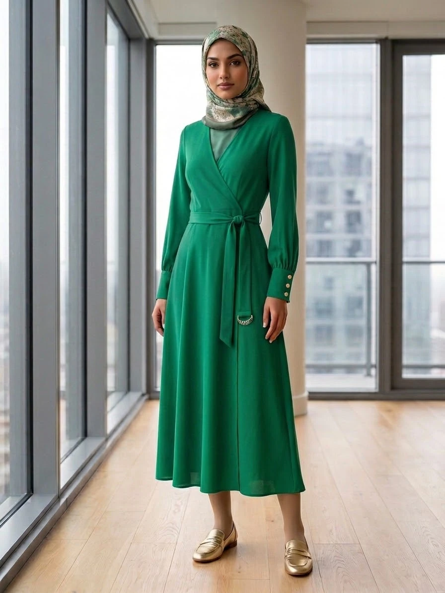 Green Wrap Dress Size -4 , size small - photo 2