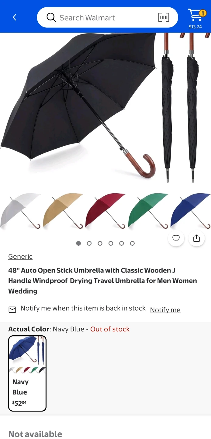 48" Auto Open Stick Umbrella with Wooden Handle