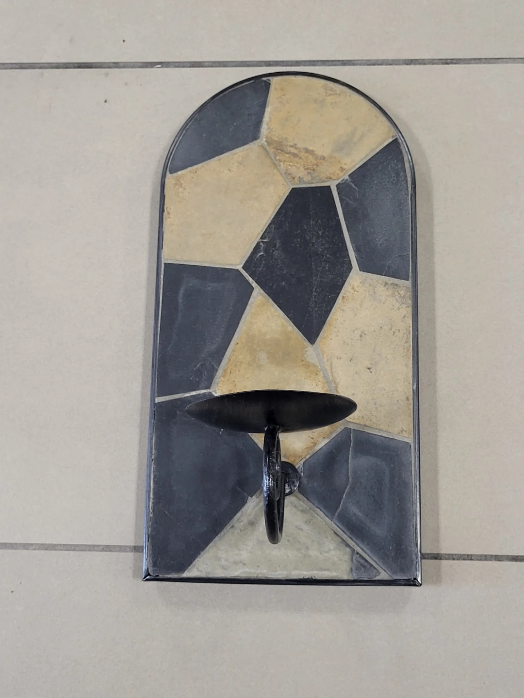 Rustic Marble Mosaic Stone Wall Sconce in Wrought Iron frame