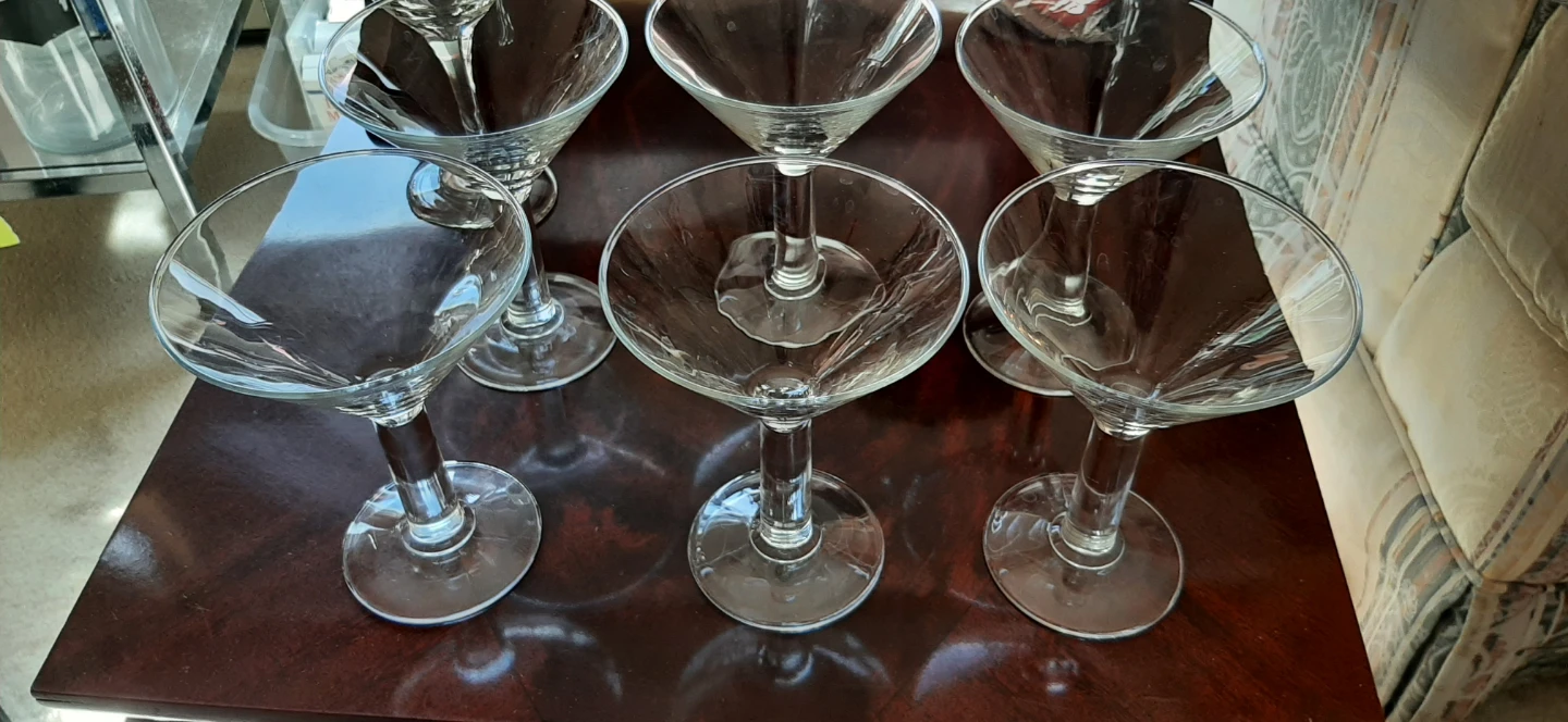 6 Thick Stemmed Martini Glasses.