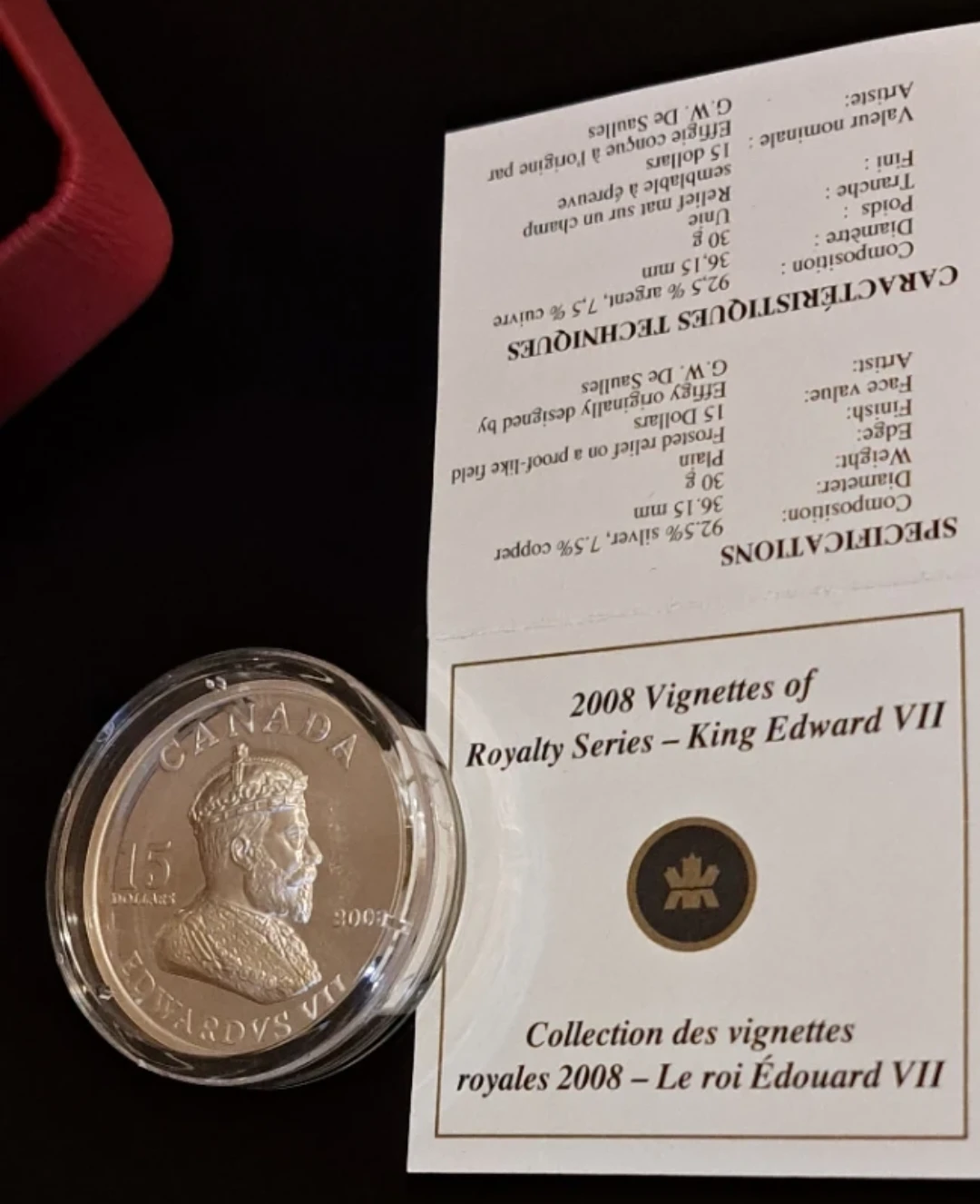 2008 Canada 15 Dollars King Edward VII, .925 Silver Coin - photo 3