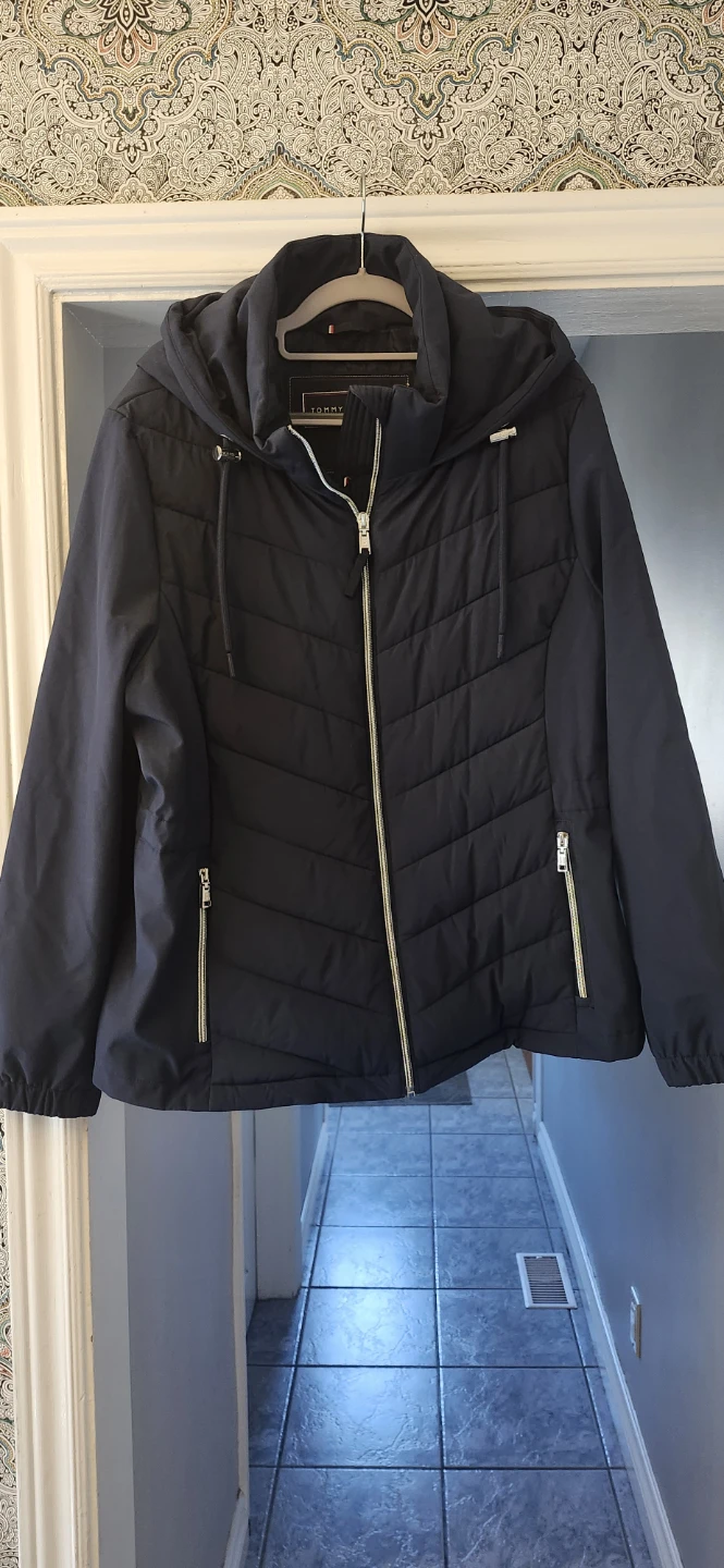 New Tommy Hilfiger Women's Quilted Hooded Jacket Black XL