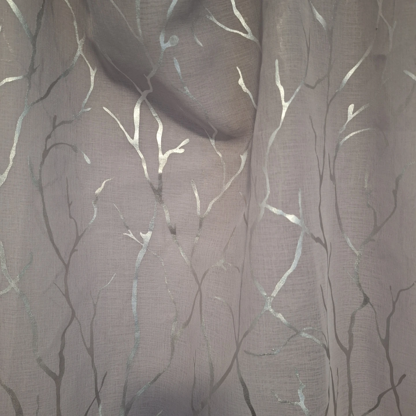 Grey curtain with silver branch pattern - photo 2
