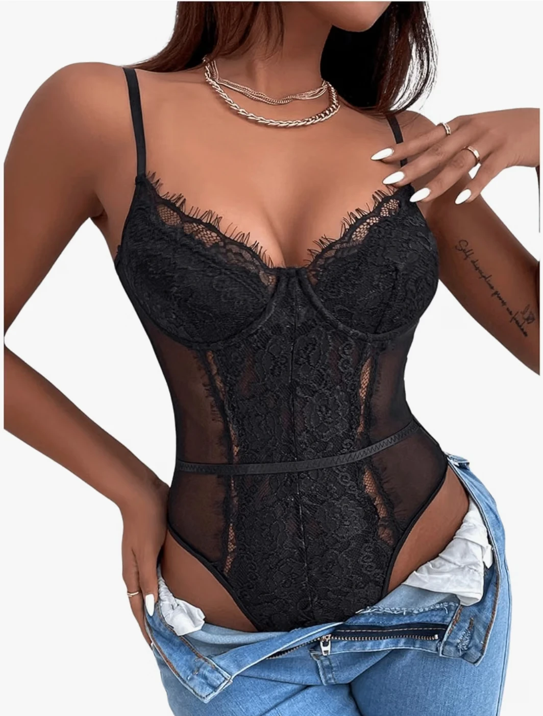 🏈Brand New Women's Black Lace Bodysuit Top — Size M (fits M/L)🏈