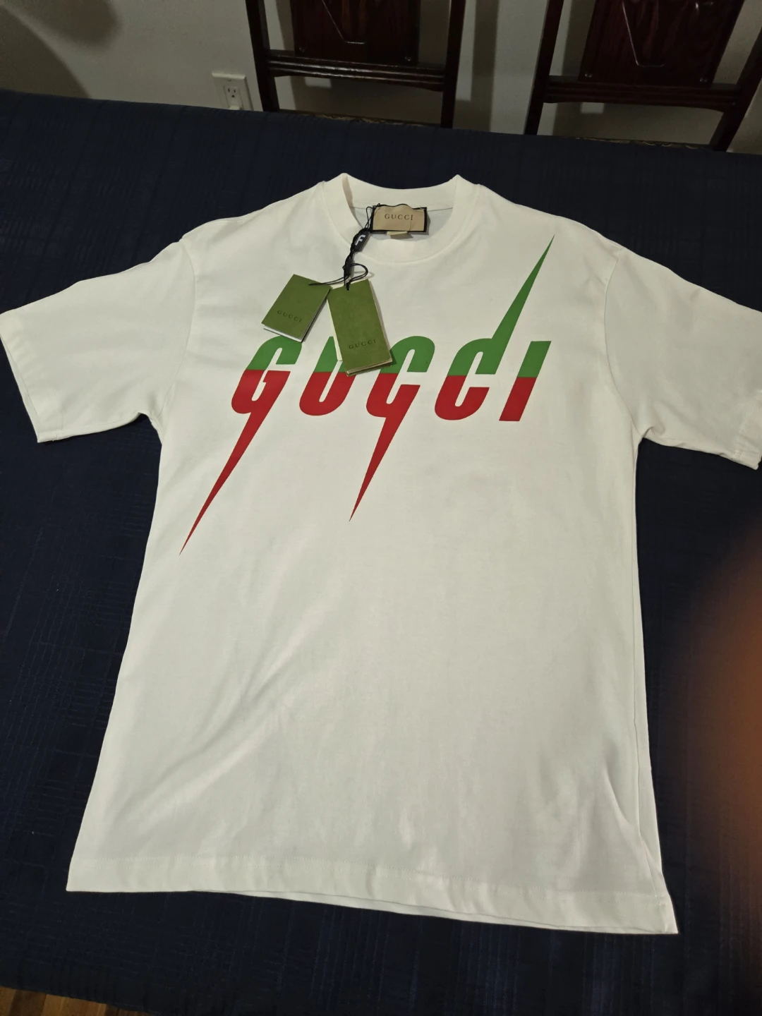 White Gucci T-Shirt with Green and Red Logo