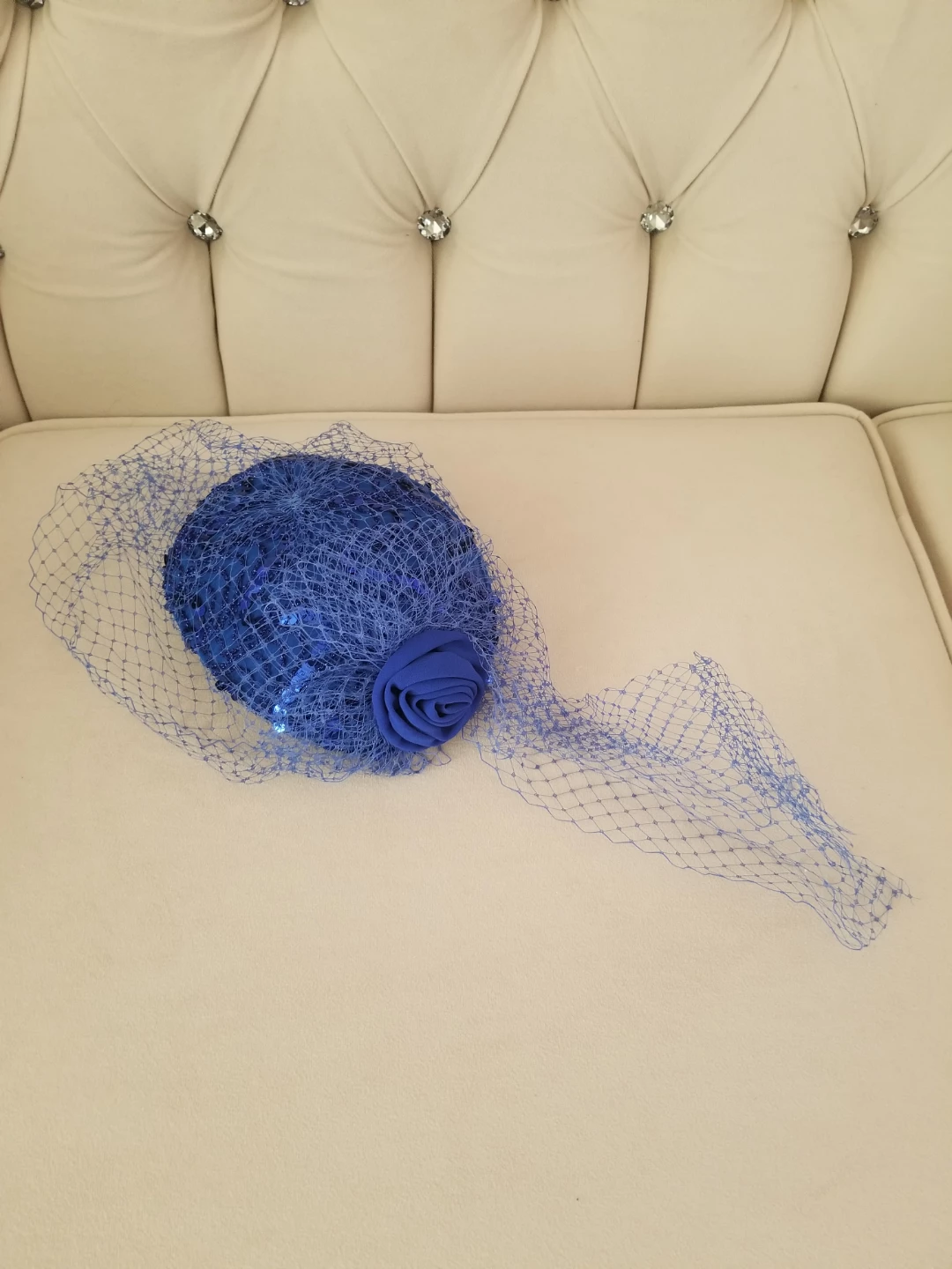 Blue Sequined Hat With Netting