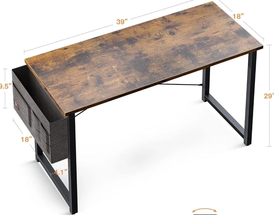 Rustic Wood Writing Desk with Storage Pockets