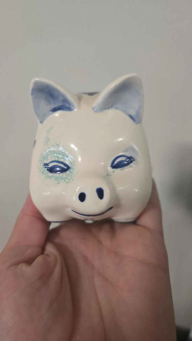 Hand-painted Delft Blue ceramic piggy bank