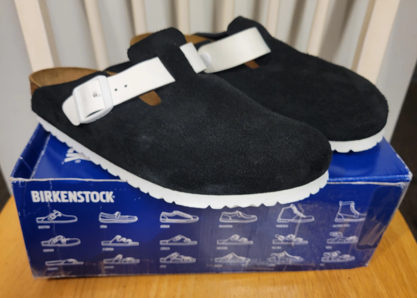 Birkenstock Boston Suede Clogs Black/White Size 42 / 9 Mens
