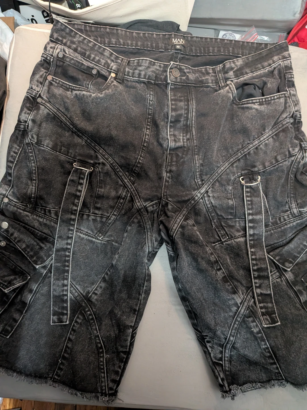 boohooMAN Black Denim Cargo Jeans Size 40