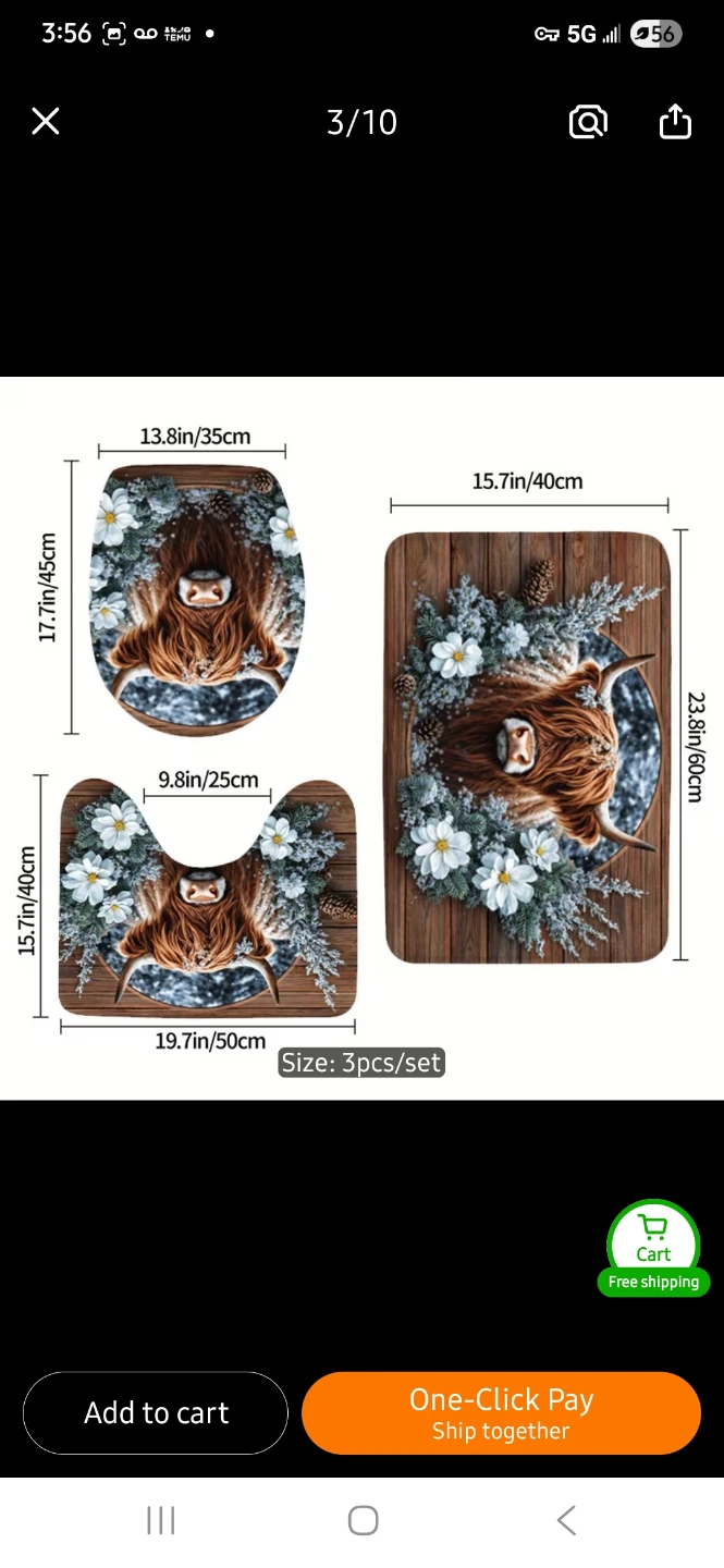 NEW 3-Piece Highland Cow Bathroom Mat Set 🐄 - photo 2