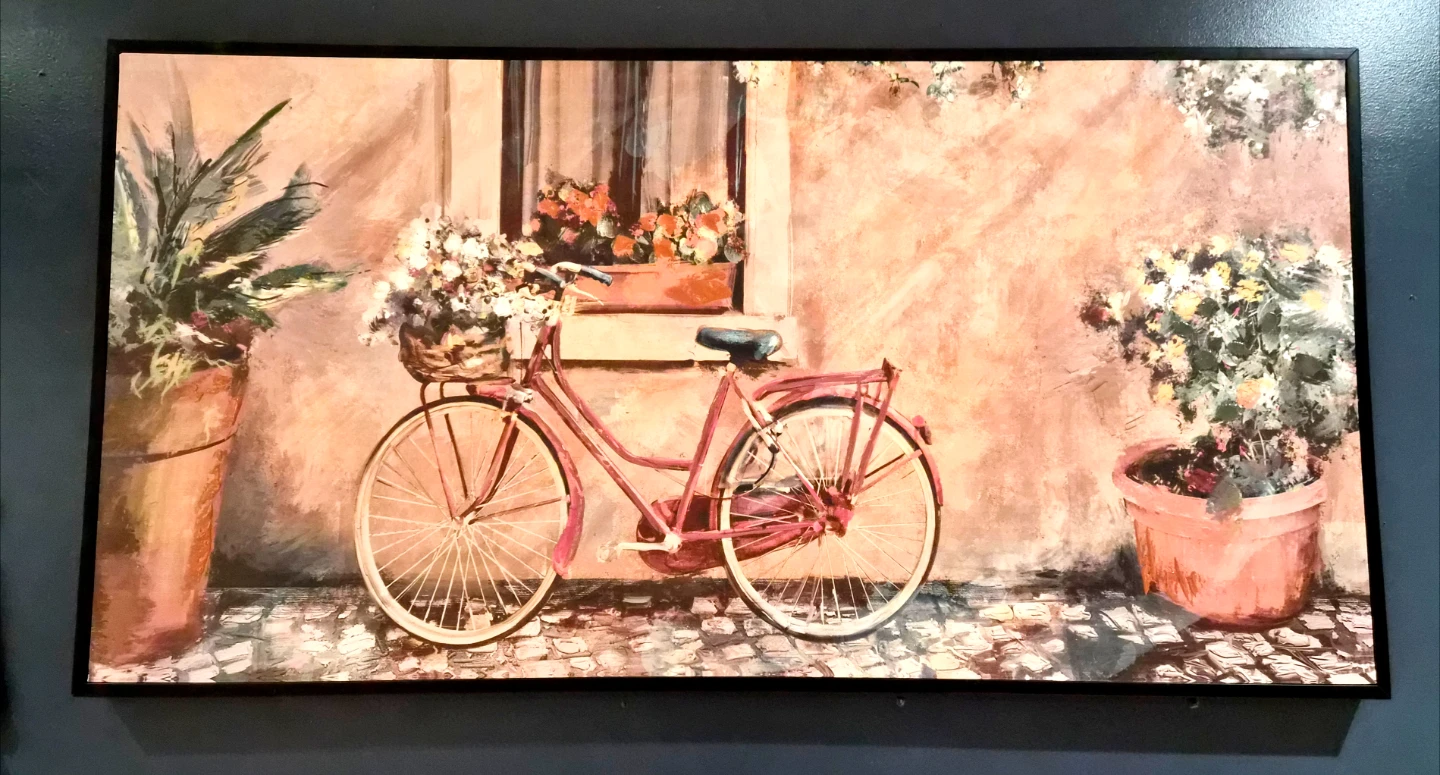 Framed Canvas Wall Art with Bicycle Scene