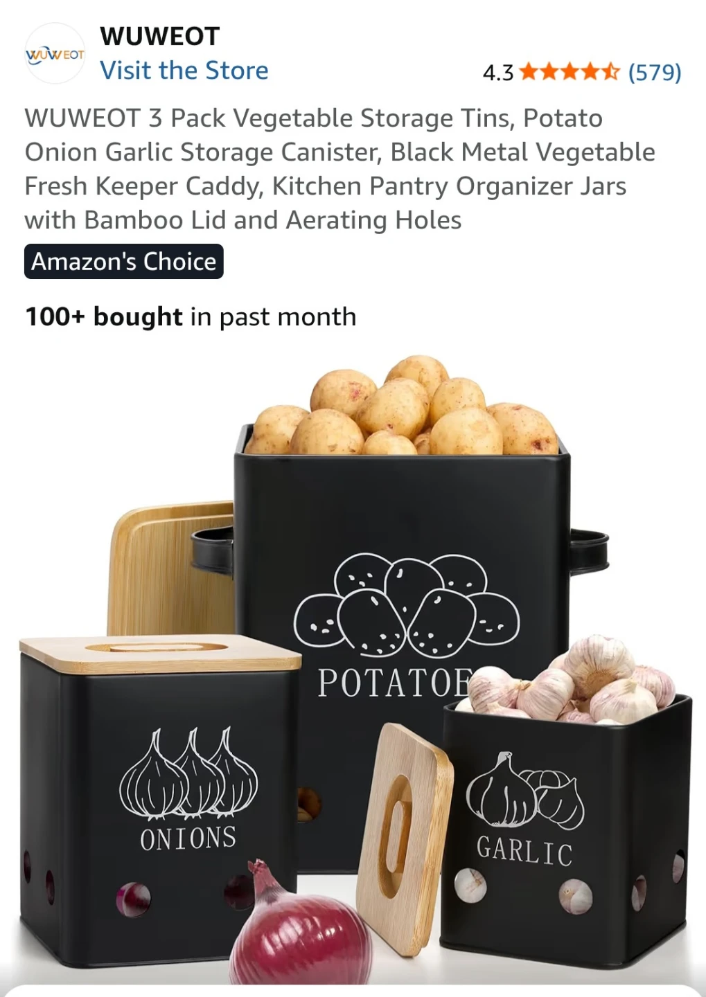 3 Pack Vegetable Storage Tins