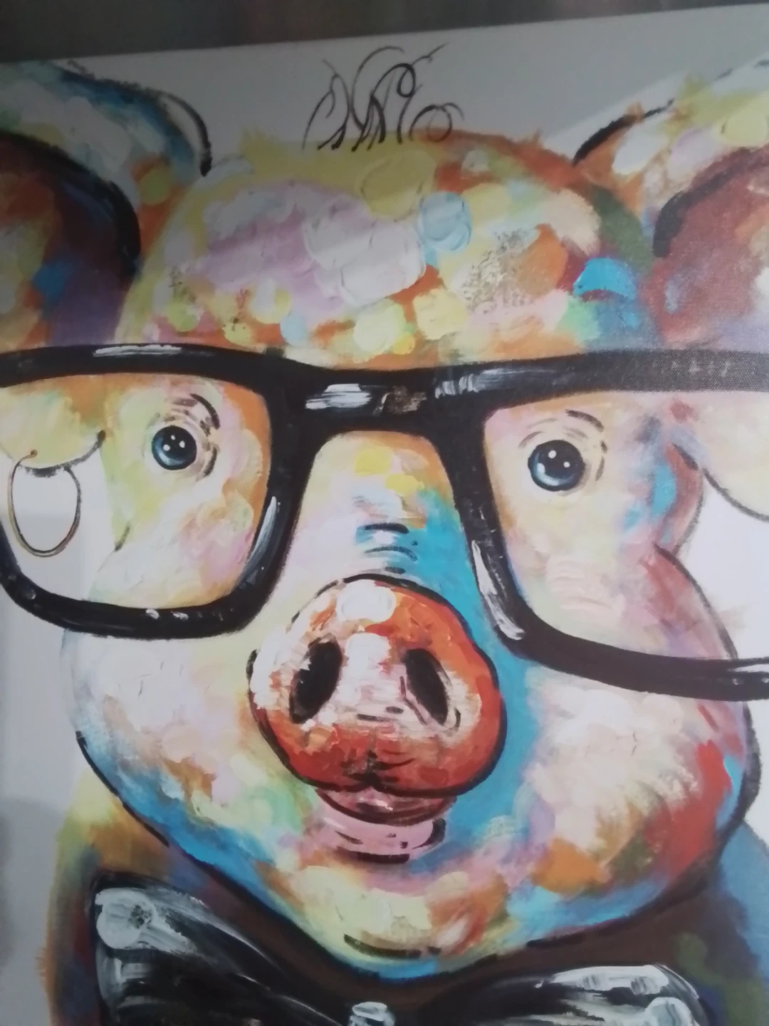 100% Hand-Painted Whimsical "Pig with Glasses & Bow Tie" - photo 2