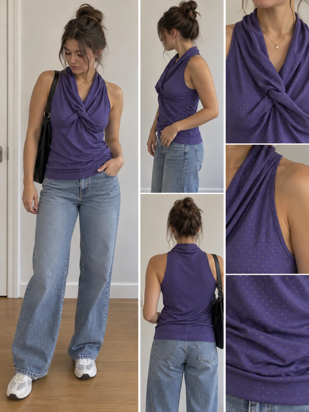 Golbary Purple Studded Halter Top size M