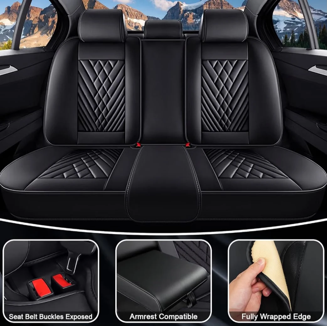 Black Quilted Leather Car Seat Cover Set - photo 3