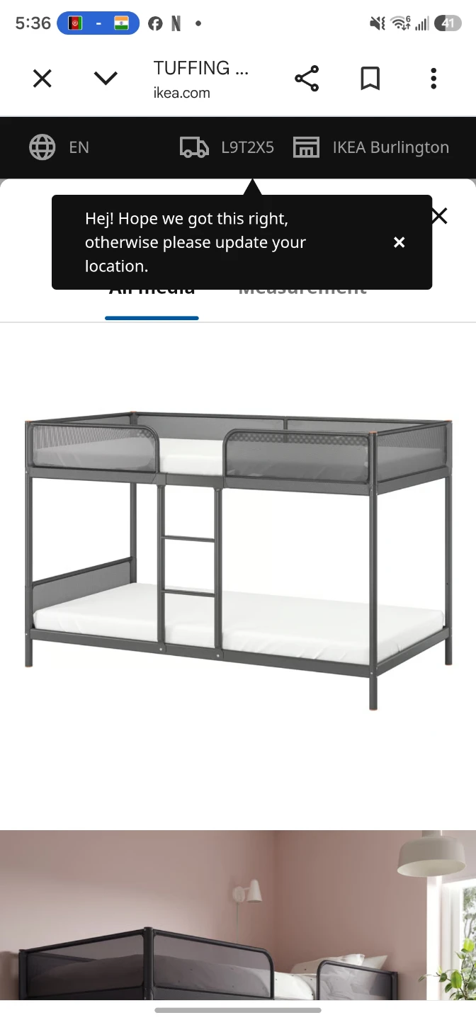 IKEA TUFFING Bunk Bed + 2 Mattresses