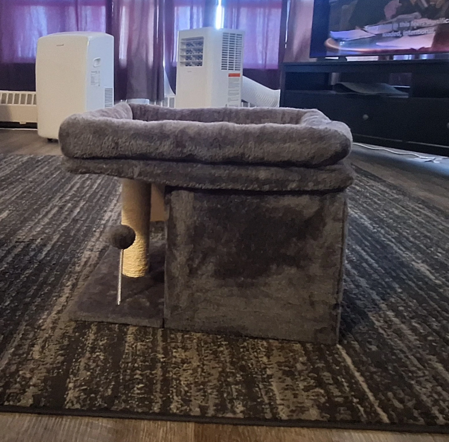 Dark Grey Plush Cat Condo with Scratching Post - photo 2