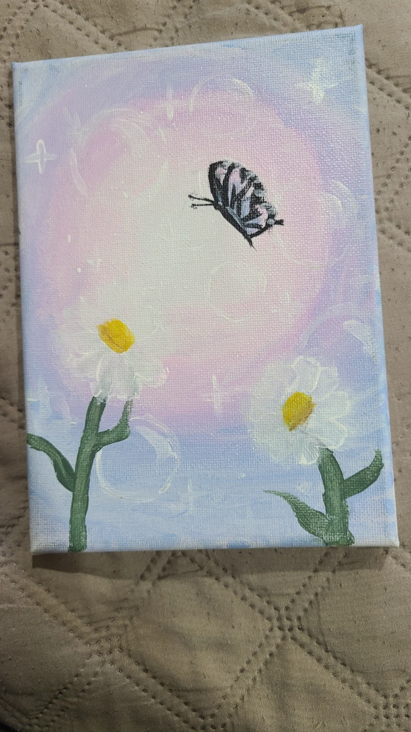 Hand-painted butterfly and flower canvas