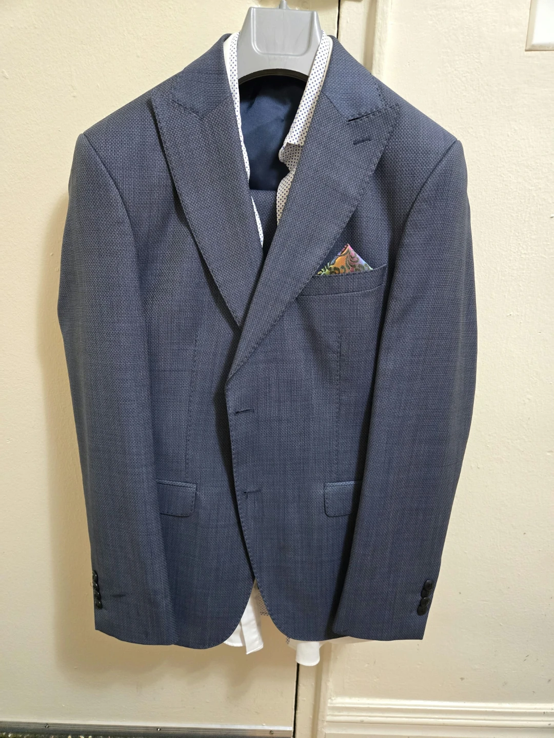 Mens Blue Textured Suit Jacket