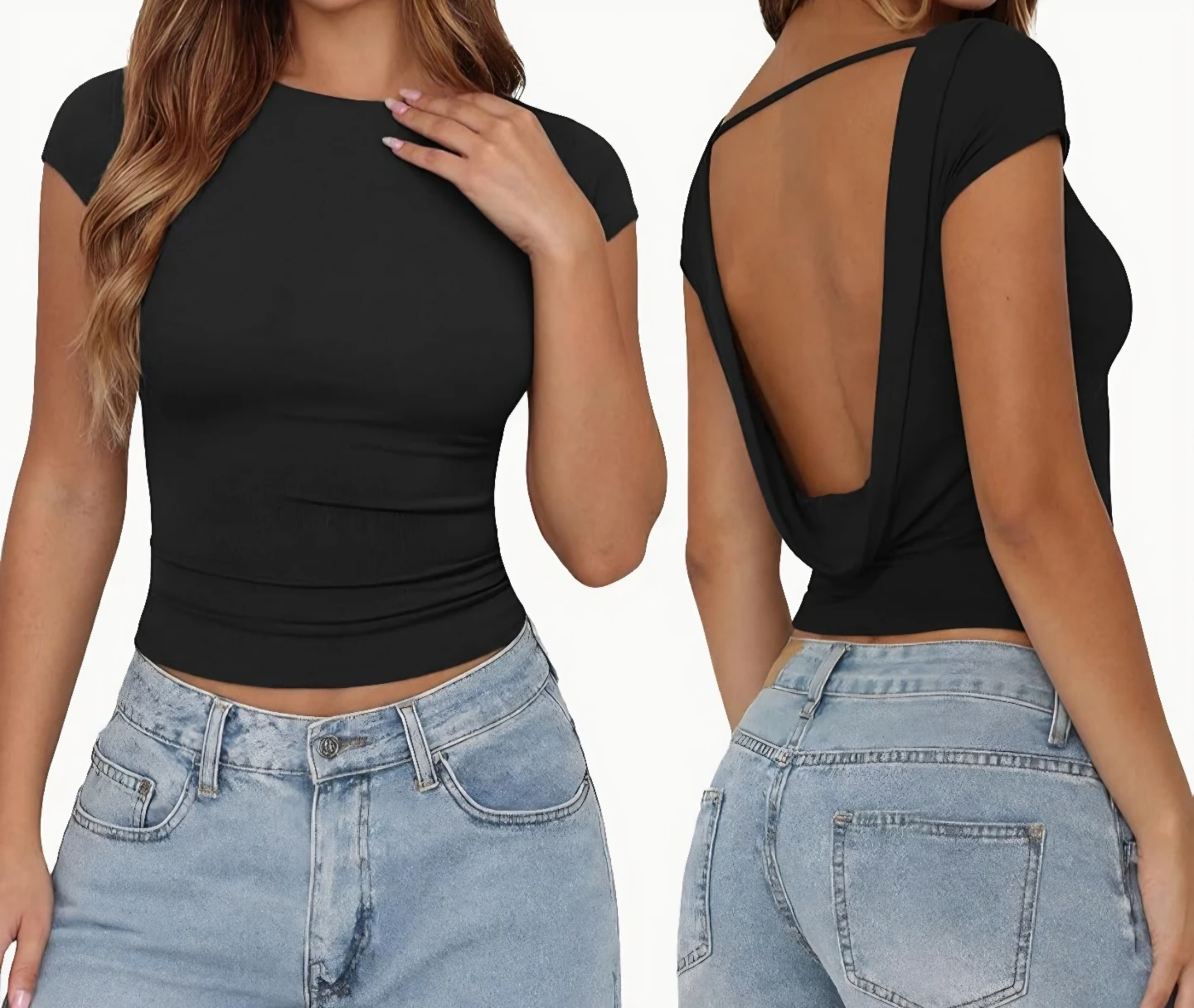 New XS  Black Open Cowl Back Top