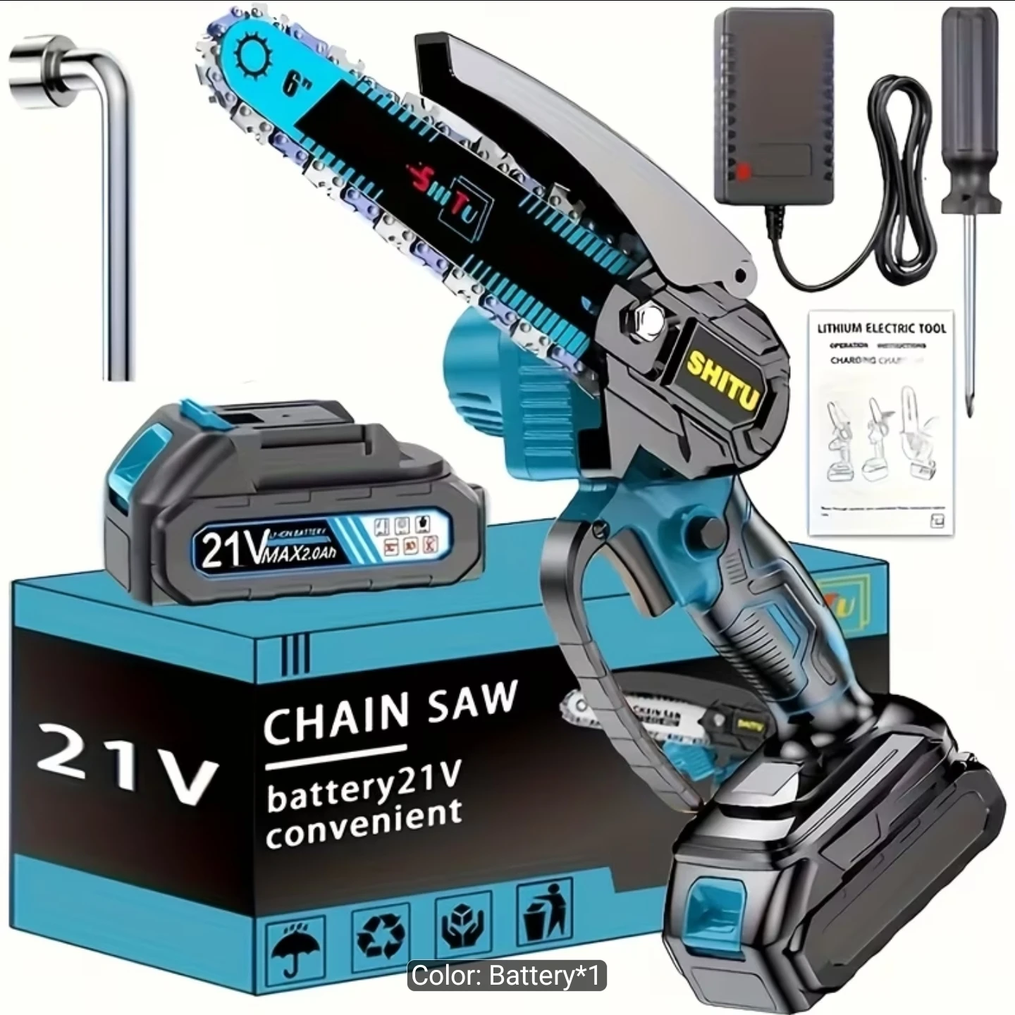 SHITU 6-inch Mini Chainsaw 21V Cordless Kit