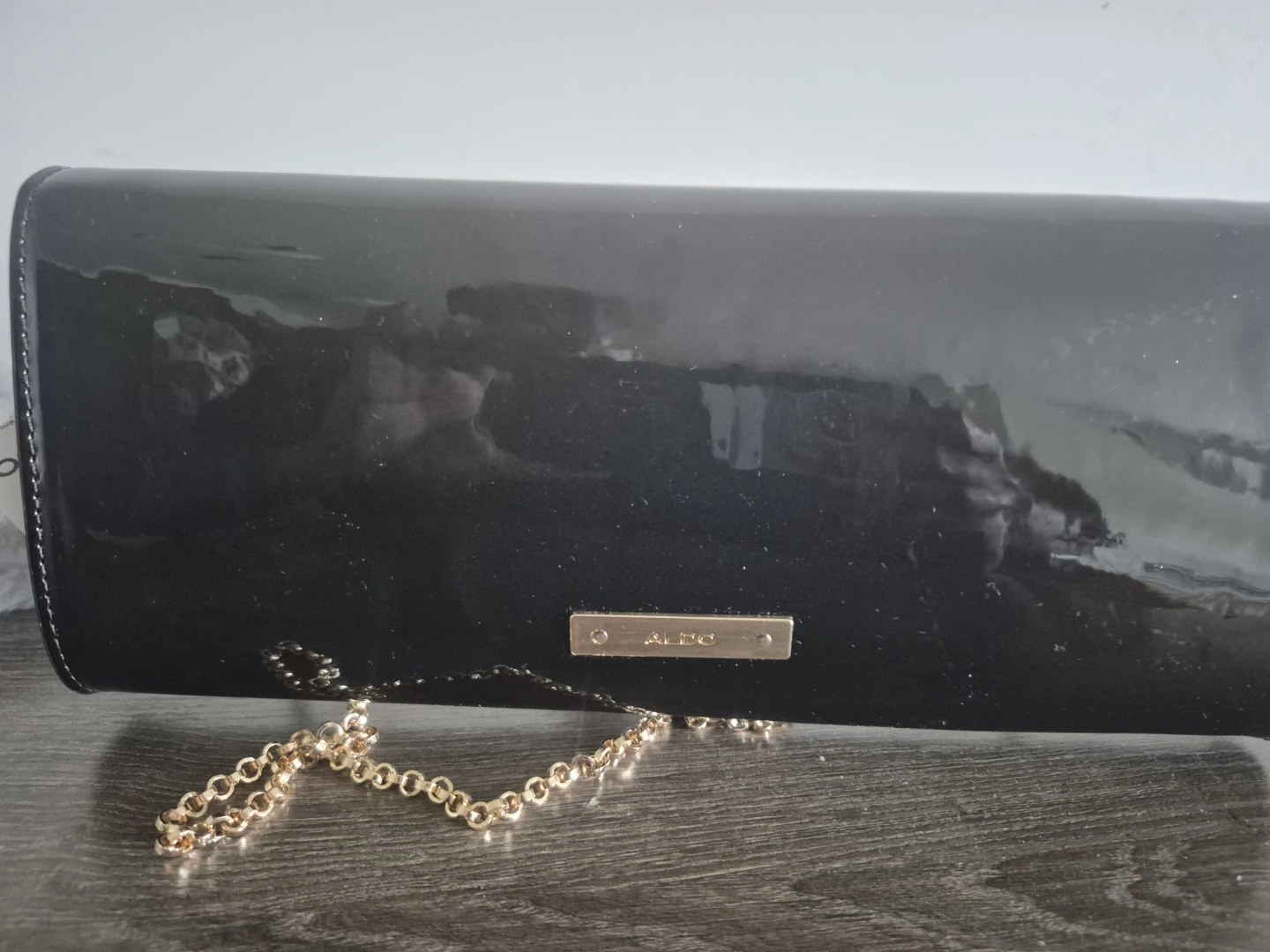 ALDO Black Patent Clutch with Gold Chain - photo 2