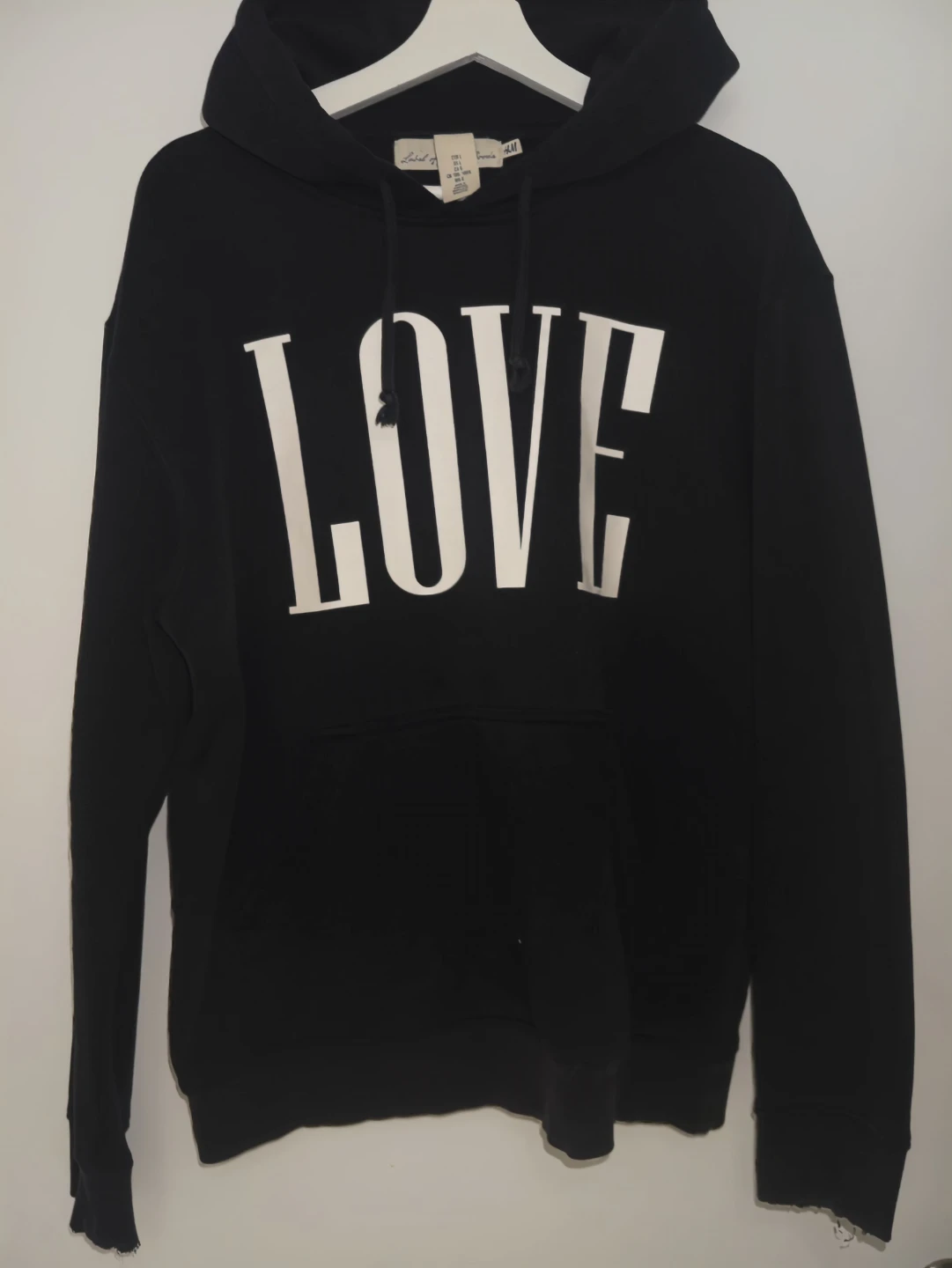 h&m black love hoodie (has some frat)