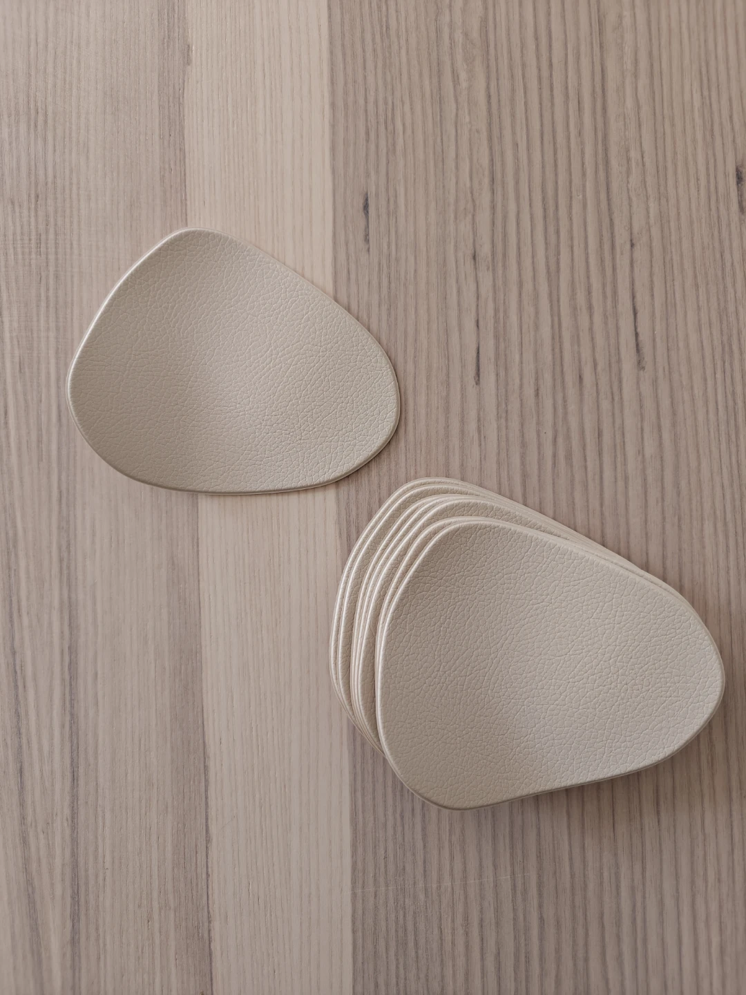 Set of 6 Beige Faux Leather Coasters