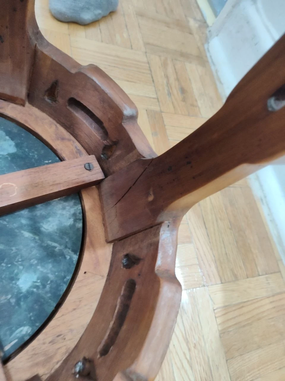 Vintage Chinese Carved Hardwood Drum Stool with Green Marble Top - photo 5
