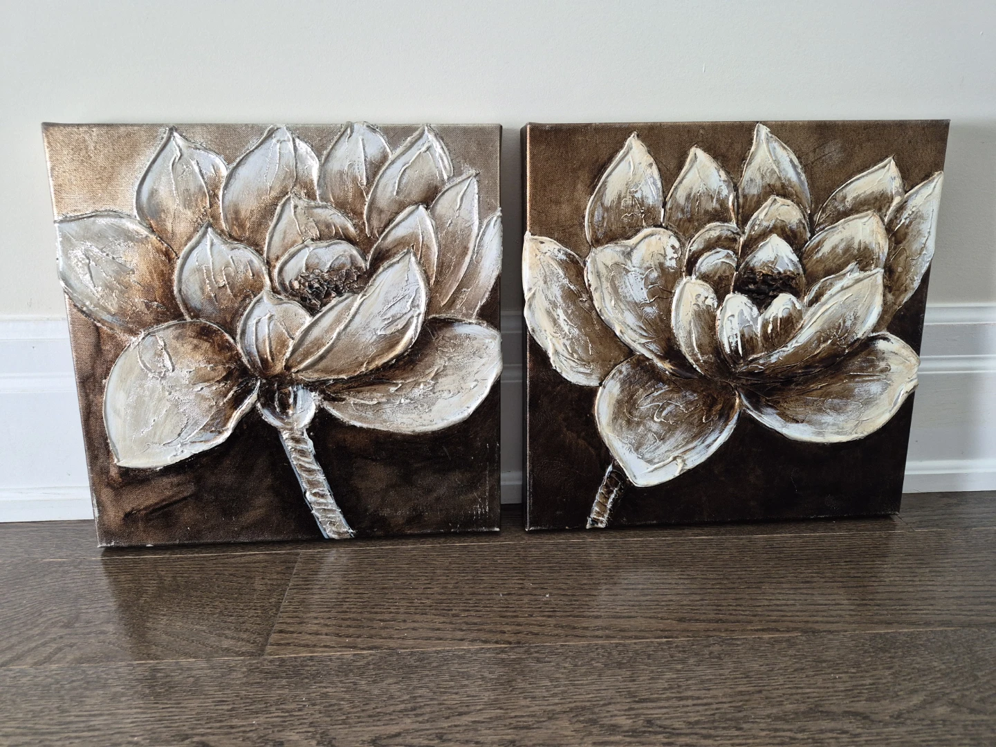 Textured Lotus Flower Wall Art Set (2 Pieces)