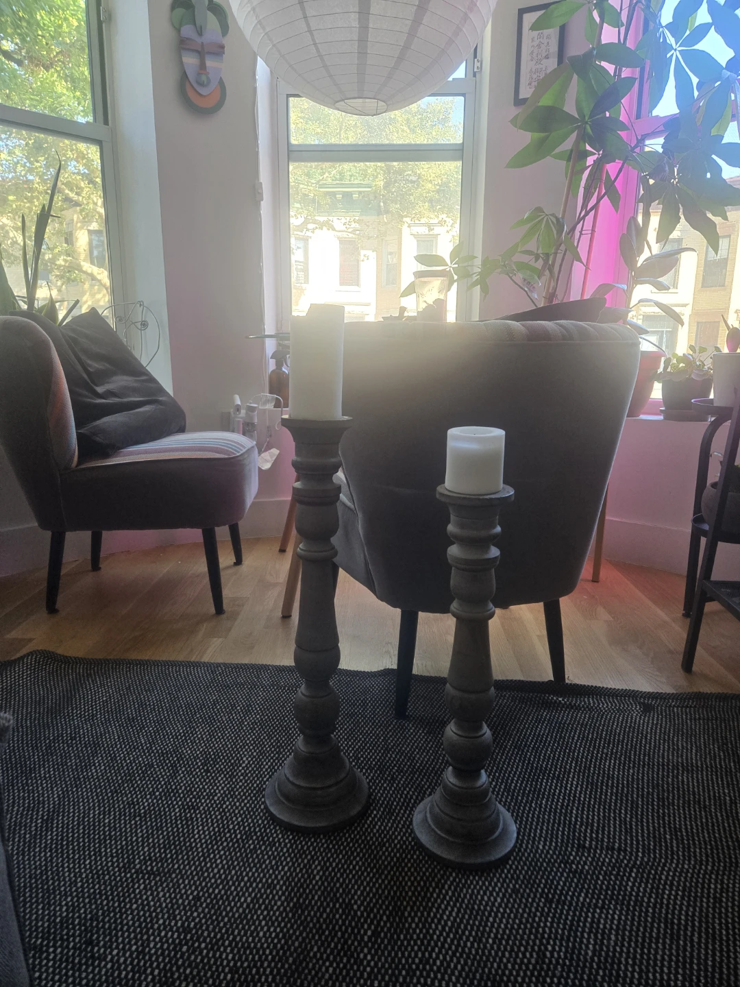 Set of Two Wooden Candle Holders