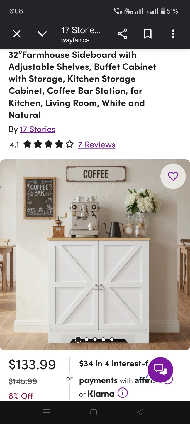 32”Farmhouse Sideboard with Adjustable Shelves, - photo 2