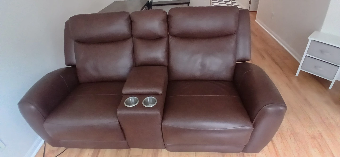 Brown Leather Power Reclining Loveseat