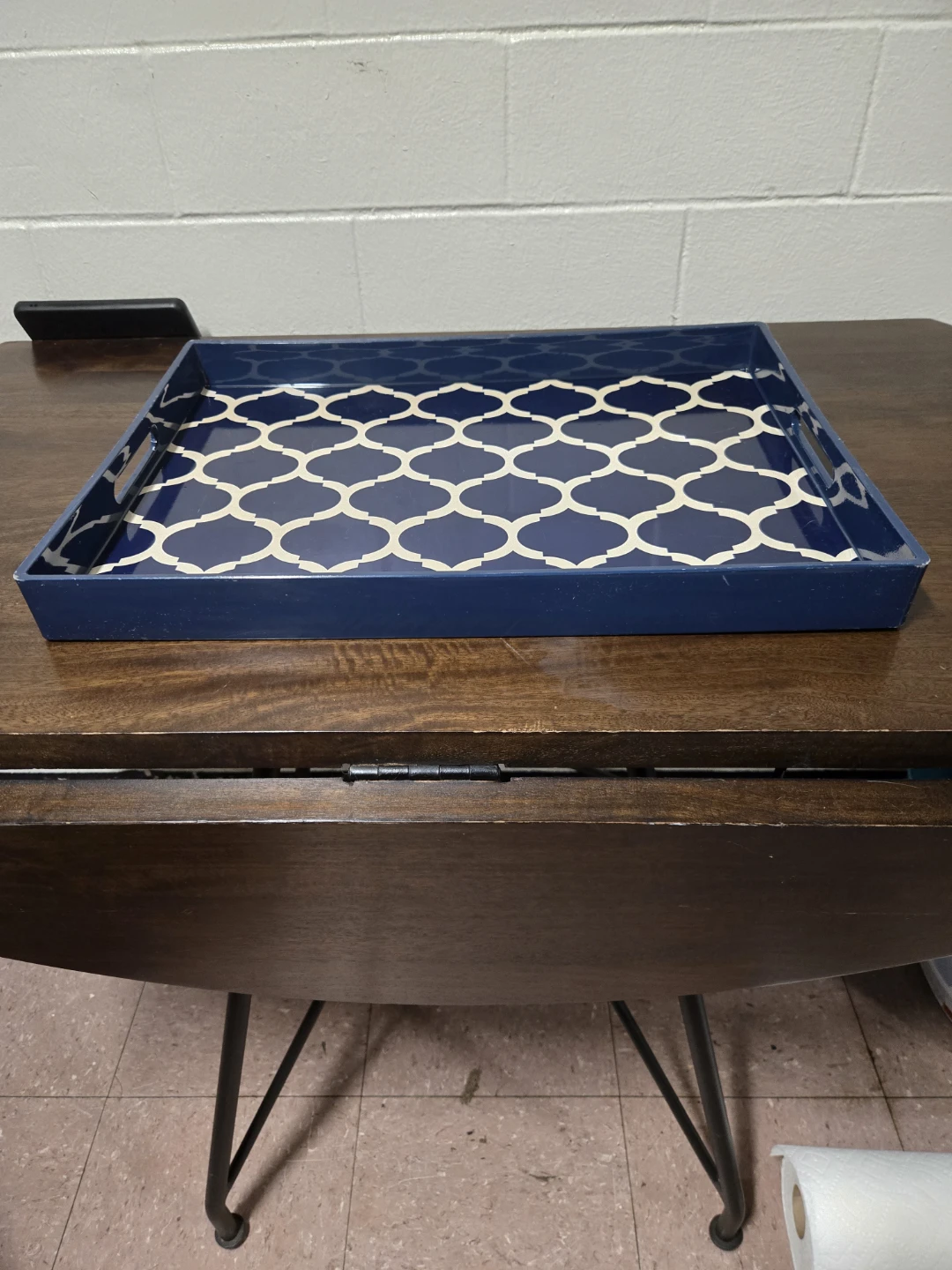 Large Navy Blue Wood Ottoman Serving Tray - photo 2