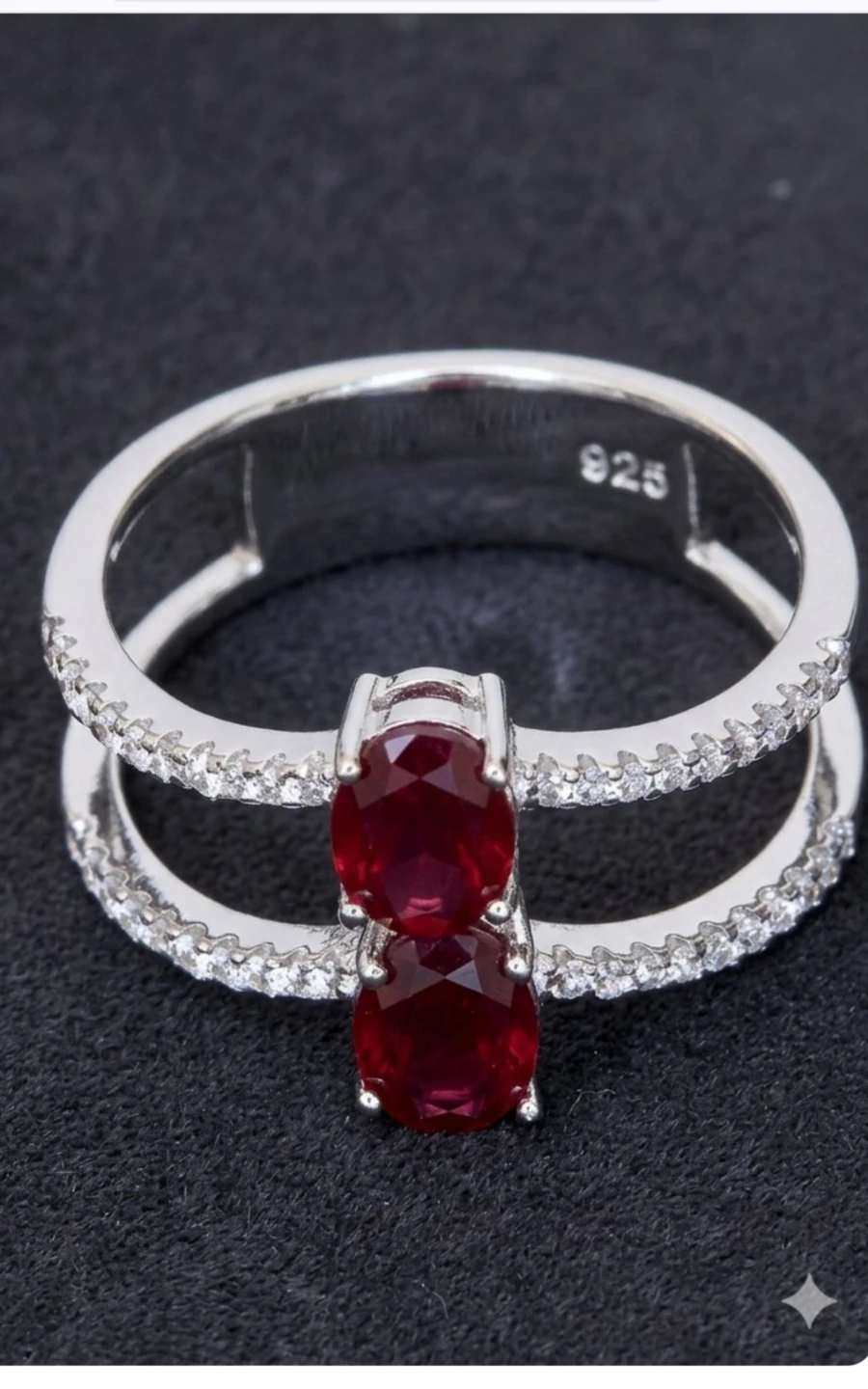 925 Silver Double Stone Ruby Ring