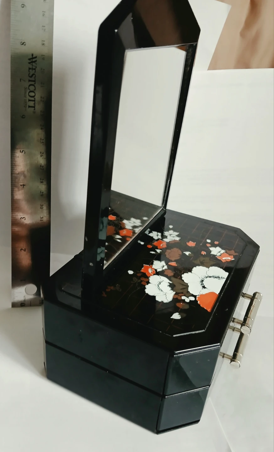 Vintage Floral Lacquer Jewellery Box with Mirror - photo 2