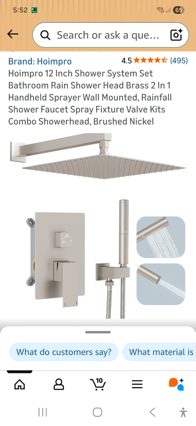 Hoimpro 12 Inch Rain Shower System Set - Brushed Nickel